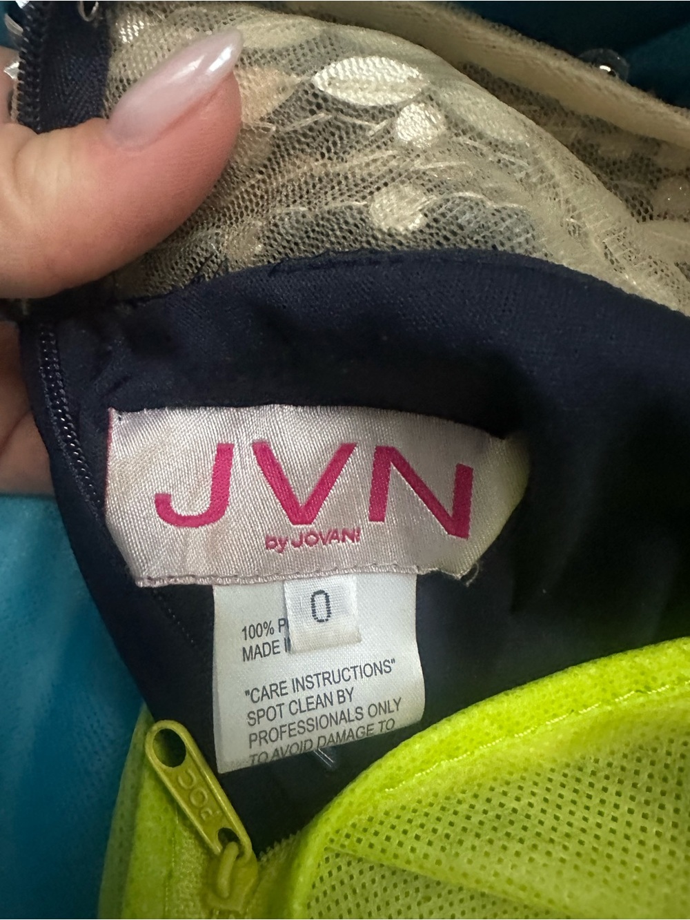 JVN Neon Lime & Navy Lace-Trim Dress